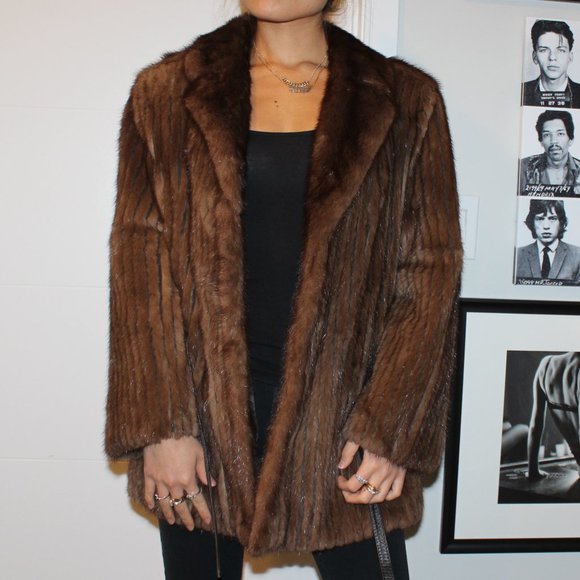 CORDED MINK FUR JACKET WITH LEATHER CINCH BELT - Picture 7 of 10